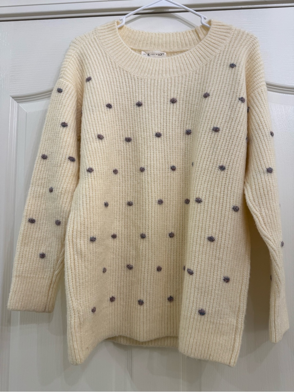Lou & Grey by Loft Cream Polka Dot Knit Sweater